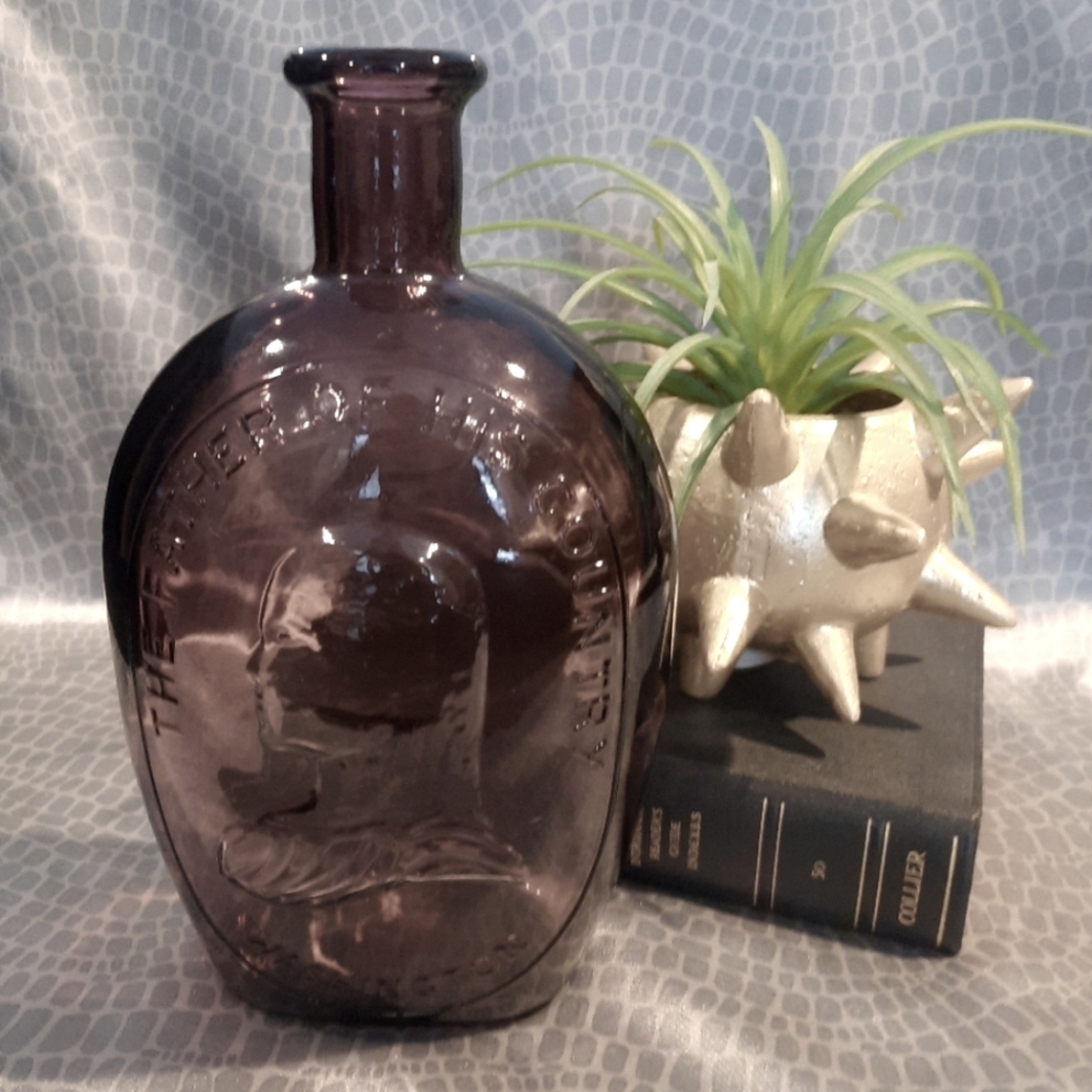 Vintage The Father of His Country Washington Amethyst Purple Glass Bottle